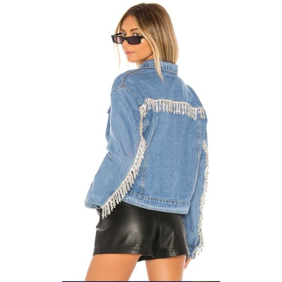 NEW Superdown Raya Rhinestone Fringe Denim Jacket - Picture 1 of 5